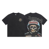 26ss Cross-Border Foreign Trade GOD American Trend High Street Vintage Washed Distressed Skull Unisex Loose Fit Printed Short Sleeve T-Shirt