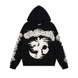 24ss American high street fashion brand HELL street heavy print terry sweatshirt casual sports hooded set for men and women
