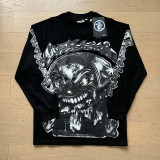 Trendy high street Hell Star American fashion distressed washed casual loose-fitting long-sleeve crew neck T-shirt for men and women, foreign trade