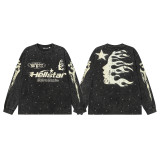 25ss Cross-Border Foreign Trade Hellstar American Style Trendy Brand High Street Washed Distressed Vintage Print Long Sleeve T-Shirt