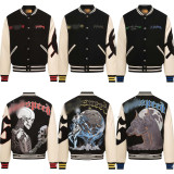 25ss cross-border foreign trade American fashion high street retro skull embroidery hip-hop street loose padded baseball jacket for men and women