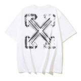 25ss American style trendy brand high-quality off-shoulder short-sleeve T-shirt with melting arrow gradient starry sky ink splatter design for men and women