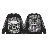 Cross-border high street fashion brand Hellstar skull lightning print washed vintage long-sleeve sweatshirt