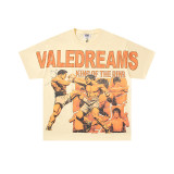 25ss cross-border foreign trade VALL trendy high street retro washed distressed street style direct-print rhinestone short-sleeve unisex T-shirt