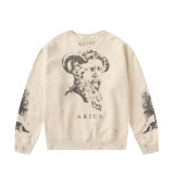 American retro SAINT MICHAEL ICON trendy brand distressed portrait hoodie for men and women, casual sweatshirt