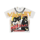 25ss cross-border foreign trade VALL trendy high street retro washed distressed street style direct-print rhinestone short-sleeve unisex T-shirt