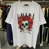 Summer new short-sleeve AM1R1 ICON letter print loose t-shirt, men's trendy casual half-sleeve top, women's