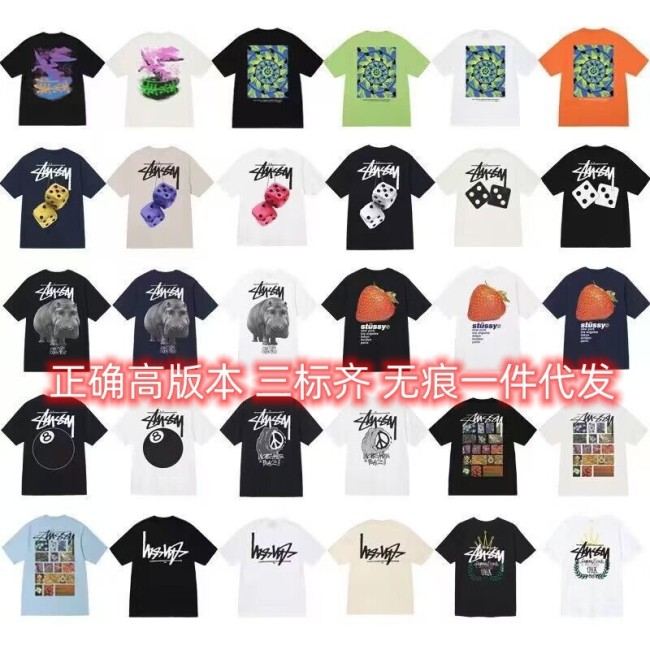 Summer trendy brand short-sleeve T-shirt with dice, black eight, and ice cream designs, basic American style couple's wear for summer