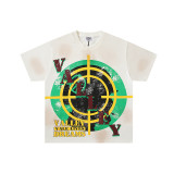 25ss cross-border foreign trade VALL trendy high street retro washed distressed street style direct-print rhinestone short-sleeve unisex T-shirt