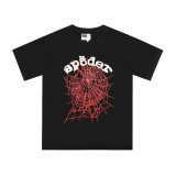 New European and American trendy high street couple's loose-fitting SP555DER spider web print short-sleeve T-shirt