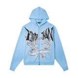 High-quality MIXED EMOTION trendy street hip-hop rhinestone white ink direct-print zipper hoodie for men and women