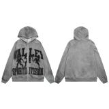 25ss high-quality VAL trendy high street vintage washed distressed white ink direct-print hoodie unisex sweatshirt