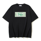 25ss American style trendy brand high-quality off-shoulder short-sleeve T-shirt with melting arrow gradient starry sky ink splatter design for men and women