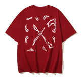 Wholesale high-quality foreign trade trendy brand off-shoulder short-sleeve T-shirts with melting arrow gradient starry sky splatter ink design, couple style