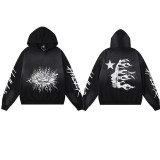 Trendy Letter Print Casual Streetwear Retro Hell Star Loose Hooded Sweatshirt and Sweatpants Set for Men and Women Couples