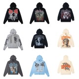 High-quality MIXED EMOTION trendy street hip-hop rhinestone white ink direct-print zipper hoodie for men and women