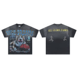 25ss cross-border foreign trade VALL trendy high street retro washed distressed street style direct-print rhinestone short-sleeve unisex T-shirt
