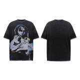 High-end American hip-hop couple's T-shirt, heavy-duty washed and distressed, West Coast rap short-sleeve, trendy basic style