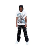 25ss cross-border American streetwear brand HELLSTAR full-print vintage hip-hop loose casual short-sleeve T-shirt for men and women