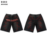 26ss Cross-Border Foreign Trade Vale Forever Skittle American Trend High Street Retro Washed Embroidered Denim Shorts