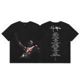 Travis Scott Cactus Jack trendy face and rose monument pattern printed casual short-sleeve T-shirt