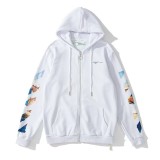 European and American trendy brand autumn and winter OFF zipper cardigan arrow sweatshirt high street loose casual unisex hoodie