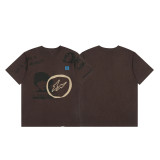 Travis Scott Cactus Jack trendy face and rose monument pattern printed casual short-sleeve T-shirt