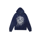 Sp555der spider web print hoodie, European and American trendy brand, large size loose-fitting long pants, hooded sweatshirt set, unisex