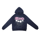 Sp555der spider web print hoodie, European and American trendy brand, large size loose-fitting long pants, hooded sweatshirt set, unisex