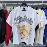 s cross-border EM American style trendy brand angel retro rhinestone logo hip-hop loose short-sleeve full-print couple's T-shirt