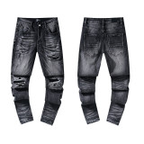 Cross-border European and American Purple Brand jeans, washed, distressed, vintage, ripped, with splatter paint, cool and stylish, Amiri American style