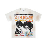 25ss cross-border foreign trade VALL trendy high street retro washed distressed street style direct-print rhinestone short-sleeve unisex T-shirt