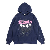 25ss high-quality Sp555der trendy high street style rhinestone embossed letter spider web hoodie for men and women
