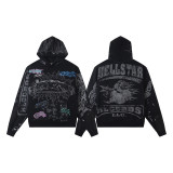 New Hellstar European and American fashion brand high street fleece washed distressed zip-up hoodie for men and women