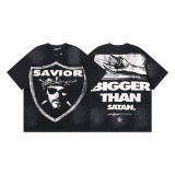 25ss Summer New Hellstar American Style Trendy Brand High Street Washed Vintage Print Unisex Short Sleeve T-Shirt