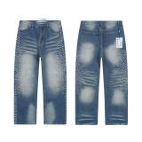 25ss European and American trendy brand VAL, latest fashion washed distressed vintage men's and women's jeans with full rhinestone embellishments and holes.