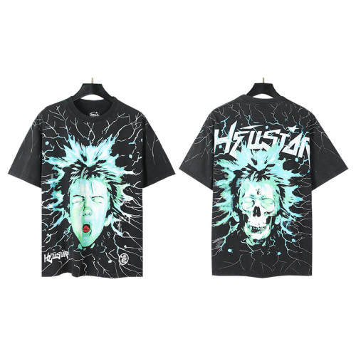 New cross-border HELL trendy high-quality vintage distressed T-shirt, loose fit printed short-sleeve T-shirt, unisex style for couples