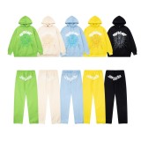 Cross-border European and American trendy brand sp5 hip-hop singer spider web foam print unisex autumn and winter fleece-lined sweatshirt and pants