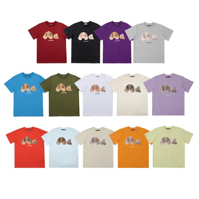Correct version of the PA trendy brand short-sleeve T-shirt with decapitated bear, palm tree, high street style, ins teddy bear, shark, for men and women, couple's T-shirt