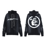 Hellstar American-style trendy brand washed long pants and hoodie for men, slightly flared straight-leg pants, vintage distressed casual sweatpants and hoodie