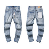 Cross-border European and American Purple Brand jeans, washed, distressed, vintage, ripped, with splatter paint, in a cool American style