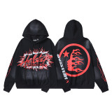 Hellstar European and American fashion brand high street vintage washed distressed printed street style loose hoodie for men and women