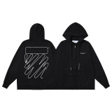 25ss American fashion high street OFF series autumn and winter OW arrow stripe trendy casual unisex loose hooded sweatshirt