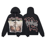 25ss Cross-Border Foreign Trade MIXED EMOTION American Street Style Diamond Pure Cotton Zip-Up Sweatshirt for Men and Women