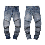 Cross-border European and American Purple Brand jeans, washed, distressed, vintage, ripped, with splatter paint, cool and stylish, Amiri American style