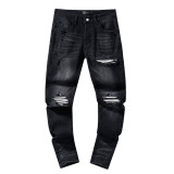 Cross-border European and American Purple Brand jeans, washed, distressed, vintage, ripped, with splatter paint, in a cool American style