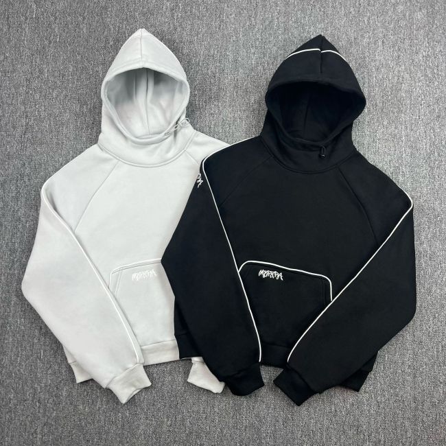 25ss Cross-Border Foreign Trade Mertra Fashionable Street Style Embroidered Letter Patchwork Color-Block Hooded Sweatshirt with Fleece for Men and Women