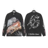 Cross-border wholesale of trendy GOD streetwear vintage skull print washed distressed long-sleeve T-shirts and hooded sweatshirts for men and women