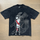 26ss Cross-Border Foreign Trade GOD American Trend High Street Vintage Washed Distressed Skull Unisex Loose Fit Printed Short Sleeve T-Shirt