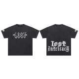 Lost Intricacy Tees European and American fashion brand, rhinestone lettering, washed and distressed, loose-fitting short-sleeve T-shirt for men and women